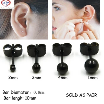 Showlove ÇİFT Siyah Titanyum Anodize Boncuk Topu Kulak Çıtçıt Piercing Kulak Üst Küpe 2mm ve 3mm ve 4mm ve 5mm Seçmek İçin