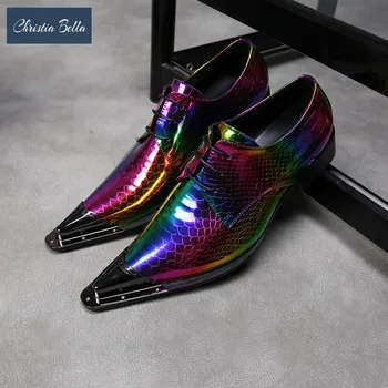 Christia Bella Yeni Lazer Çok Renkli Parti Erkekler Oxford Ayakkabı Gerçek Deri Düğün Resmi Ayakkabı Lace Up Elbise Ayakkabı Erkek Brogues