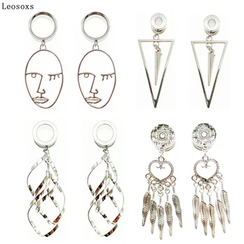 Leosoxs 2 adet Piercing Kulak Göstergeleri Fişler Tüneller Paslanmaz Çelik Yüz Dangle Küpe Genişletici moda takı Kadın Erkek