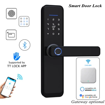 Akıllı Kapı Kilidi parmak izi kilidi Elektronik Dijital kilit Bluetooth Wifi Ağ Geçidi TTlock Uzaktan ahşap kapı kilidi Alexa Google