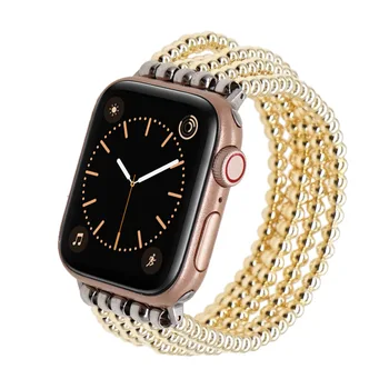 Altın Metal Boncuk Bilezik apple saat kordonları 38 40 41mm Kadın Erkek, altın Sarma saat kordonları İwatch Serisi 7 6 5 4 3 2 1