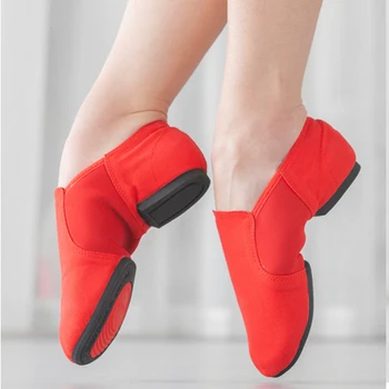 Kadın bale ayakkabıları Kız Çocuk Bale Dans Ayakkabıları Yumuşak Taban Düşük Topuklu Caz Dans Ayakkabıları Pembe / Siyah / Kırmızı kadın Egzersiz Ayakkabıları
