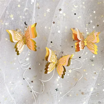 3 Adet Altın Kelebek Kek Topper 4D dekoratif kelebekler Kız Doğum Günü Pastası Süslemeleri Bebek Duş Düğün Parti Dekorları