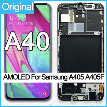 100 % Süper AMOLED Samsung A40 LCD 2019 A405 LCD ekran dokunmatik ekranlı sayısallaştırıcı grup çerçeve değiştirme onarım parçaları ile