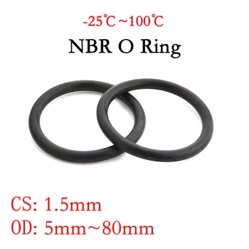 50 adet NBR O Ring Conta Conta Kalınlığı CS 1.5 mm OD 5~80mm Nitril Bütadien Kauçuk Spacer Yağ Direnci Yıkayıcı Yuvarlak Şekil Siyah