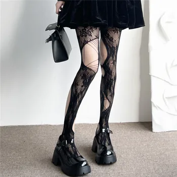 Yırtılma file çoraplar Punk Perçin İçi Boş Örgü Seksi Baştan Çıkarma Güzel Bacaklar file çoraplar Lolita JK Kızlar Tayt