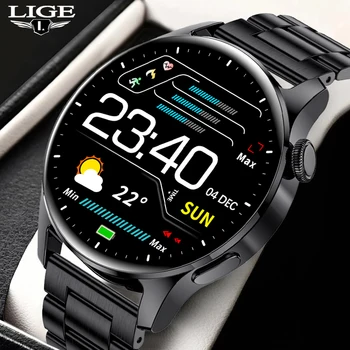 LIGE 2022 Yeni akıllı saat Erkekler AMOLED 360 * 360 HD Ekran Kalp Hızı Kan Basıncı Bluetooth Çağrı IP68 Su Geçirmez SmartWatch + Kutu