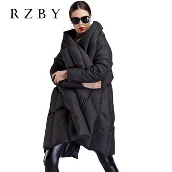 RZBY Yeni kadın Şık Aşağı Ceketler Eğlence Pelerin Tarzı Gevşek Suya Dayanıklı Sıcak Palto Siyah bayan Ceketleri Mujer Chaqueta RZBY003
