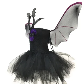 Kızlar Cadılar Bayramı Yarasa Kostümleri Masquerade Karnaval Parti Çocuklar Mor Vampir Giyinmek Yarasa Kanatları Çocuk Siyah Şeytan Cosplay Elbise