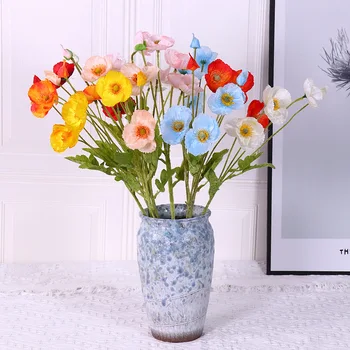 çiçekler yapay Simülasyon Yu Güzellik: 4 kafa Haşhaş ipek çiçek Sahte Çiçek Pastoral Ev Düğün Dekorasyon açık dekor