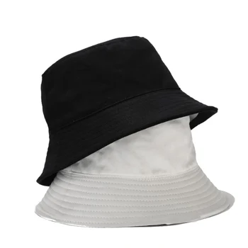 Büyük boy 60 cm İki Taraflı Geri Dönüşümlü Kova Şapka Kadın Erkek Siyah Beyaz Balıkçı Şapka Panama Bob Kap Yaz güneş şapkası Arkadaş Hediye