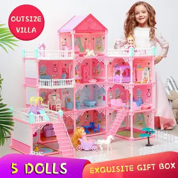 Prenses Aydınlatma Villa Dıy Bebek Evi Pembe Kale Oyun Odası Bebek Kiti Montaj Bebek Evi Kız Oyuncak doğum günü hediyesi Aile Oyuncak