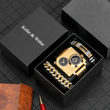 Bilek Saatler Erkekler için Bilezik ile Lüks Altın Kare Arama Tasarım quartz saat Erkekler Orijinal Hediyeler Erkek Arkadaşı Reloj Hombre