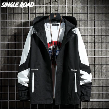 Tek Yol erkek Kapüşonlu Ceket Erkekler 2022 Patchwork Rüzgarlık Fermuarlı Ceket Japon Streetwear Casual Siyah Ceketler Erkekler İçin