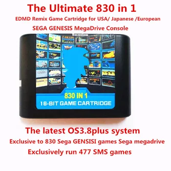 Ultimate 830 in 1 EDMD Remix Oyun Kartuşu için ABD / Japon / Avrupa SEGA GENESIS MegaDrive Konsolu