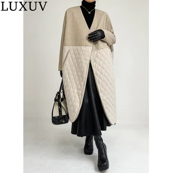 LUXUV kadın Uzun Aşağı Ceket Kış Kirpi Giysileri Kaliteli Giyim Palto Parka Kapitone Yastıklı Mont Pamuk Rüzgarlık Yün
