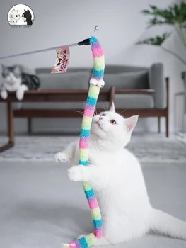 Kedi Oyuncak Tüy Kedi Teaser Değnek Kedi İnteraktif Oyuncak Komik Tırtıl Renkli Çubuk Teaser Değnek Pet Kedi Malzemeleri Kedi Aksesuar