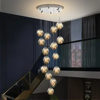 Modern Gypsophila LED Avize cam küre Abajur Kolye Lamba Merdiven Dubleks Bina Villa Loft İçi Boş oturma odası