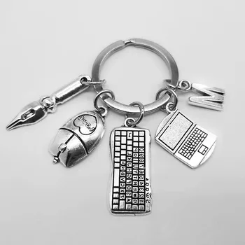 Sıcak Satış A-Z Mektup dizüstü bilgisayar faresi Klavye Anahtarlık Moda Anahtarlık Dıy metal braket Zincir Takı Hediye