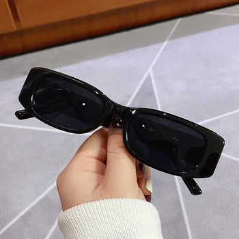 Dikdörtgen Kadın Güneş Gözlüğü Moda Retro Gölge Küçük Gözlük Leopar Baskı Hip-Hop Şeffaf Güneş Gözlüğü UV400 Gafas De Sol