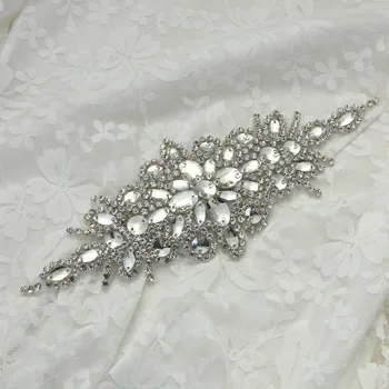 Gümüş Kristal Düğün Kemer Taklidi boncuk payet arma aplike Vintage Rhinestones Kanat Gelin Aksesuarları Takı dikmek