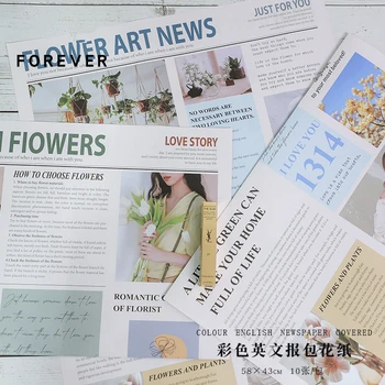 10 Yaprak Avrupa İngilizce Gazete Retro İthal Kraft Kağıt Çiçek Hediye Paketi Çiçek Ambalaj Malzemesi