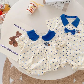 Erkek ve Kız Kardeş Giysileri Bebek Polka Dot Tulum 0-2 Yaşında Yaz Kore Bebek Romper Kısa Kollu Yenidoğan için