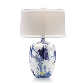 Yeni Çin tarzı basit yatak odası başucu lambası el-boyalı mavi ve beyaz porselen masa lambası oturma odası dekorasyon masa lambası