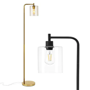 Siyah Altın Uzun Kutup Lamba LED Zemin Lambası Endüstriyel Modern Ayakta Aydınlatma Cam Gölge ile Oturma Odası Yatak Odası Ofis için