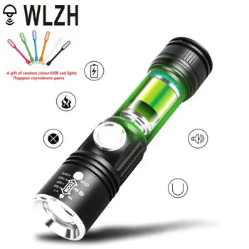 Taşınabilir Güçlü LED el Feneri Teleskopik Zoom USB Şarj Su Geçirmez El Feneri Dahili 18650 Pil Avcılık Kamp Bisiklet