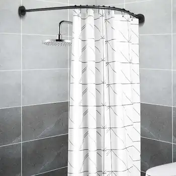 Uzatılabilir Köşe Duş Perdesi Çubuk Kutup Siyah Paslanmaz Çelik Ray Çubuk Çubuk Banyo Kapı Donanım Ağır Yüklü 12 Metal Kanca