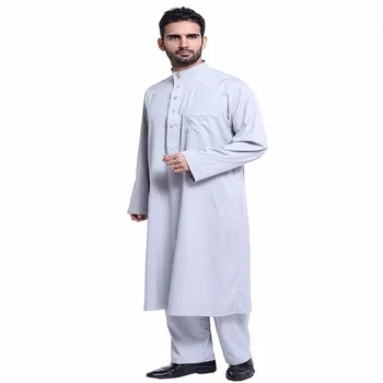 Müslüman Giyim Arap Giyim Erkekler İslam Müslüman Elbise Renkli Düğme Suudi Thobe Resmi Galabeya Abaya Pakistan Giysileri