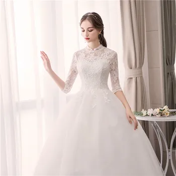 Gelinlik balo elbisesi Lace Up 2020 Yeni Stil Gelin Yarım Kollu Fransız Nakış düğün elbisesi Vestido De Noiva