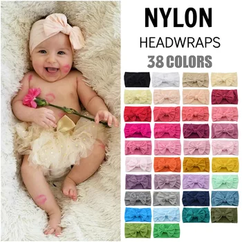 38 Renk Naylon Kafa Bandı Bebek Kız Erkek Yumuşak Yay Düğüm Türban Saç Bantları Bebek saç aksesuarları Çocuk Şapkalar