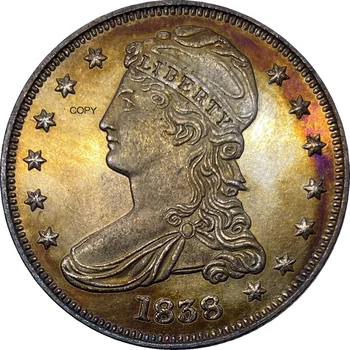 Amerika Birleşik Devletleri 1838 ½ Dolar Kapaklı Büstü Yarım Dolar Cupronickel Kaplama Gümüş Kopya Para