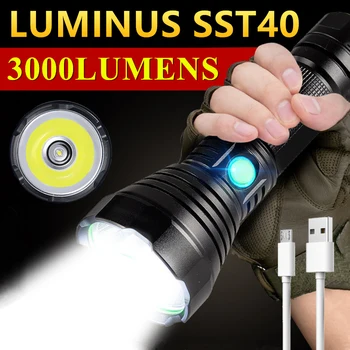 Profesyonel Avcılık LED Güçlü El Feneri LUMİNUS SST40 / SST20 4800LM Açık Projektör USB Şarj Kamp Taktik Meşale