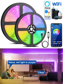 Akıllı Wifi led ışık şeridi Müzik Senkronizasyonu RGB 5050 Led Bant Ev Partisi Dekoru için TV arkaplan ışığı, Alexa Google Ev ile Uyumlu