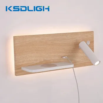 Modern LED Okuma Duvar Lambası Raf Dönebilen Basit Yatak Odası Yatak Örtüsü Duvar Işıkları Anahtarı İle kablosuz usb şarj aleti Fikstür