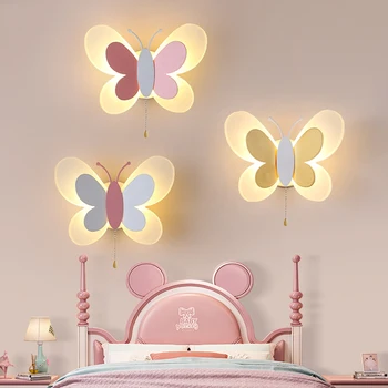 Kelebek kız odası lamba yaratıcı karikatür çocuk enerji tasarrufu çocuk lambası başucu lambası yatak odası duvar lambası tavan koridor lambası