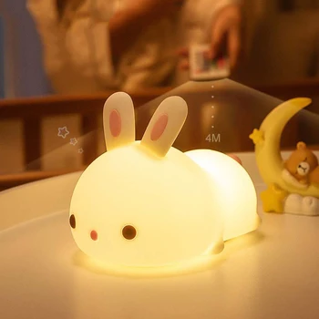C2 Renkli Silikon Tavşan Gece Lambası Sevimli Hayvan Yumuşak Karikatür USB Şarj Edilebilir Lambalar Çocuk Yatak Odası için Bebek noel hediyesi