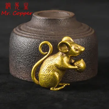 Bakır Sevimli Fare Şeftali Minyatür Figürler Çay Pet Masa Süsü El Sanatları Pirinç Hayvan Sıçan Heykeli Ev Dekorasyon Aksesuarları