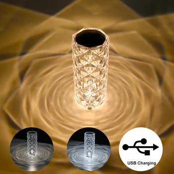 Akrilik Kristal masa lambası Projektör 3 Renk Ayarlanabilir Romantik Elmas atmosfer ışığı USB Yatak Odası Dokunmatik Gece Lambası