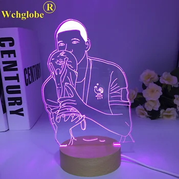 Futbol Futbol Yıldızı Kylian Mbappes Ahşap 3D Lamba 7 Renk Başucu Yatak Odası LED USB Gece Lambası Ev Decoracao Kis Ahşap Hediye Oyuncak