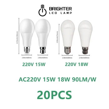 20 adet LED Ampul Lambaları A60 E27 B22 AC220V-240V yüksek Güç 15W 18W için Uygun mutfak, oturma odası ve ofis