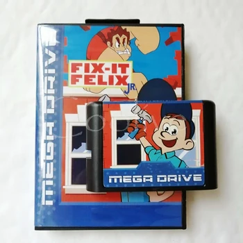 Fix It Felix Jr için 16 bit Sega Genesis/Megadrive Video Oyun Kartuşu Konsolu Perakende Kutusu ile