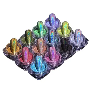 12 adet Holografik Tırnak Tozu Glitter 0.05 mm Toz Tırnak Pul Pigmentler Nail Art Gevreği Dekorasyon DIY Pigment