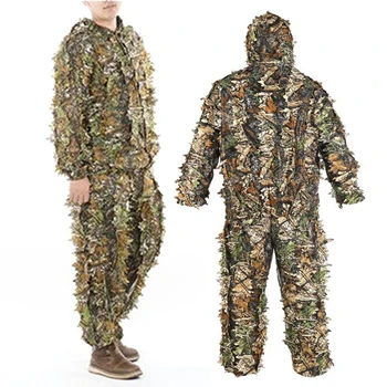 Açık Ghillie Takım Elbise Kamuflaj Giysileri Orman Takım Elbise CS Eğitim Yaprakları Giyim Avcılık Takım Elbise Pantolon Kapüşonlu Ceket İki parçalı #