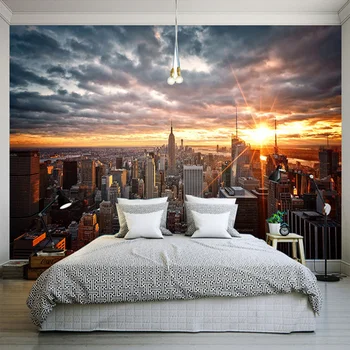 Özel duvar bezi 3D New York Şehir Günbatımı Manzara Fotoğraf Duvar Kağıdı Yatak Odası Oturma Odası Zemin Duvar Kaplaması Ev Dekorasyonu