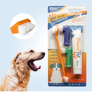 Pet diş macunu köpek diş macunu diş fırçası seti orta büyük köpek oral temizlik malzemeleri dört parçalı kedi ve köpek seti