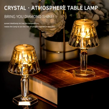 LED Elmas Küçük Masa Lambası Yatak Odası Uyku Başucu Dekoratif Masa lamba çubuğu Kristal Aydınlatma Hediye Gece Lambası